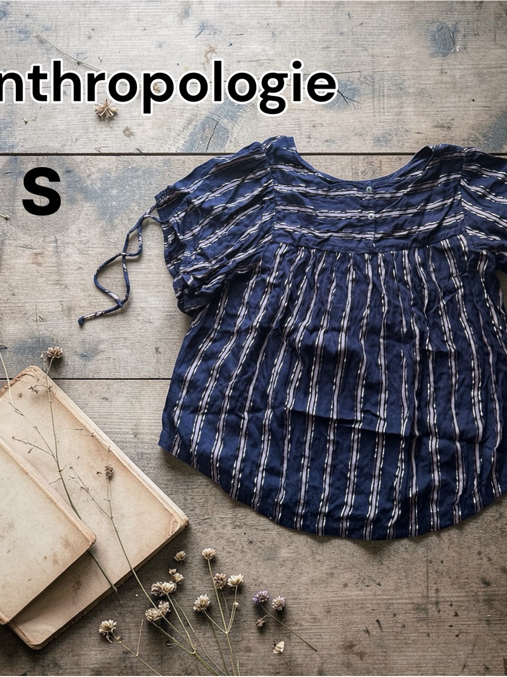 Anthropologie Navy & White Striped Peasant Blouse